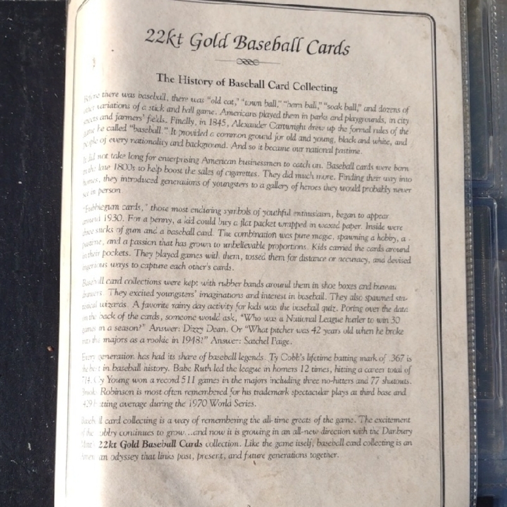 22kt Gold Baseball Cards(49) in 2 Ring Binder
